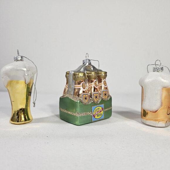 Set Of 3 Craft Beer Figural Mercury Blown Glass Christmas Ornaments - Man Cave - Picture 1 of 8